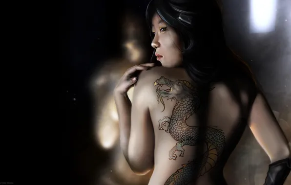 Girl, dragon, tattoo, Michel Victor Oliveira, BRAZIL