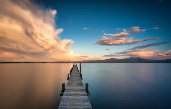 The sky, bridge, lake