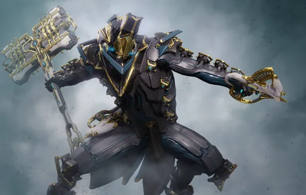 Pose, weapons, being, hammer, soldiers, armor, cyborg, character