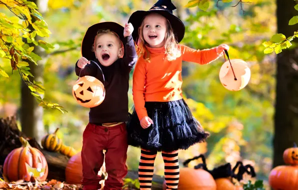 Picture autumn, joy, children, hat, girl, Halloween, pumpkin, Halloween