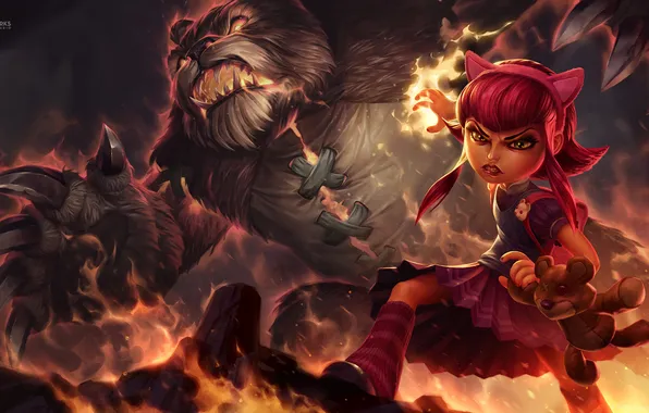 Picture magic, bear, art, girl, ears, League of Legends, Michal Ivan, Annie