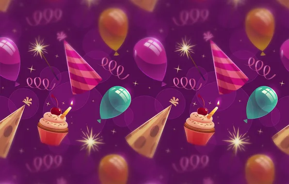 Picture background, texture, background, cupcakes, balloons, Birthday, cupcakes