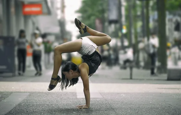 Girl, pose, street, gymnastics, yoga