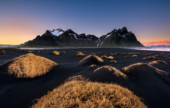 Picture beach, mountains, Iceland, black sand