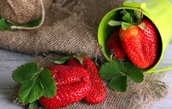 Summer, berries, strawberry, bucket