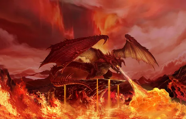 The sky, Dragon, Fire, Flame, Fantasy, Dragon, Art, Art