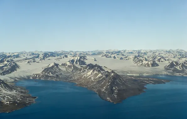Sea, the sky, mountains, shore, horizon, Norway, Svalbard