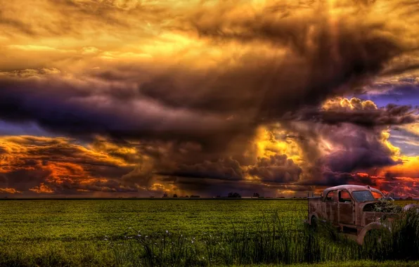 Field, the sky, landscape, clouds