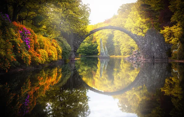Picture bridge, nature, Park, reflection, river