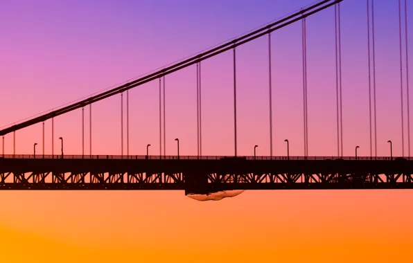 Picture bridge, the city, dawn, California, San Francisco, beautiful sunset, Torpedo Wharf
