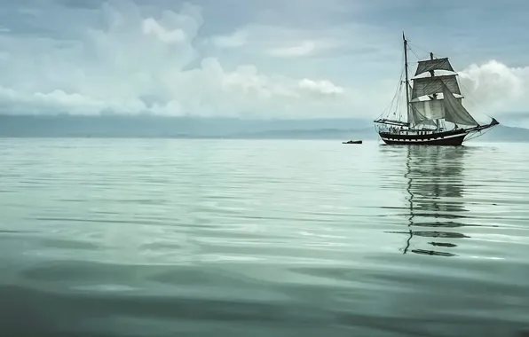 Sea, boat, cloudy, sailboat