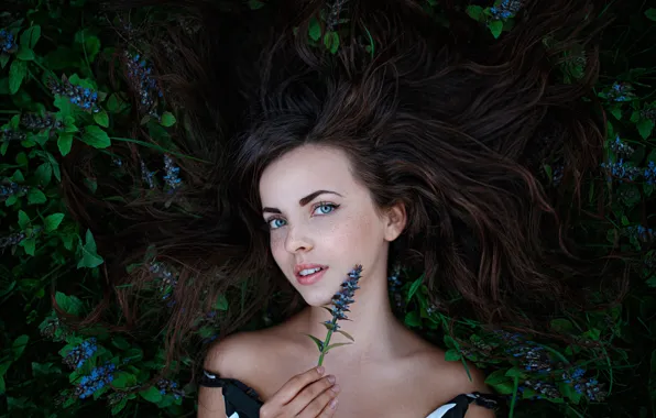 Picture freckles, Kate, flowers, Katyusha, George Chernyadev, Forest Fairy