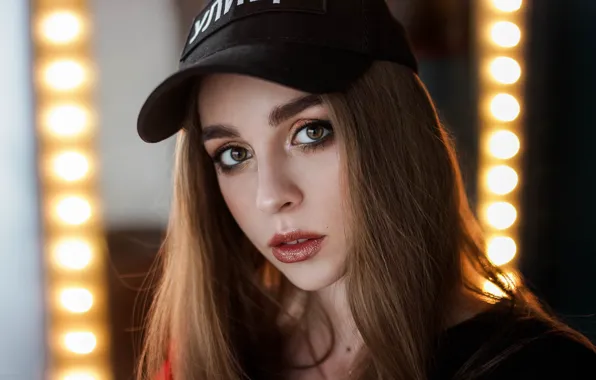 Picture look, close-up, model, portrait, makeup, hairstyle, cap, brown hair