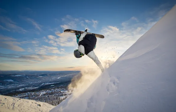Picture snow, snowboard, the descent, height, mountain, athlete, snowboarder, the trick