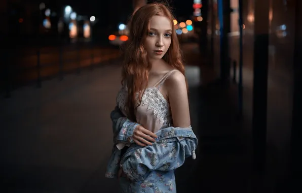 Picture girl, night, the city, Vyacheslav Shishkov, red hair