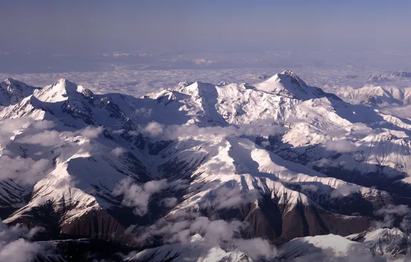 Snow, mountains, tops, mountain range, Caucasus, Mount Ushba