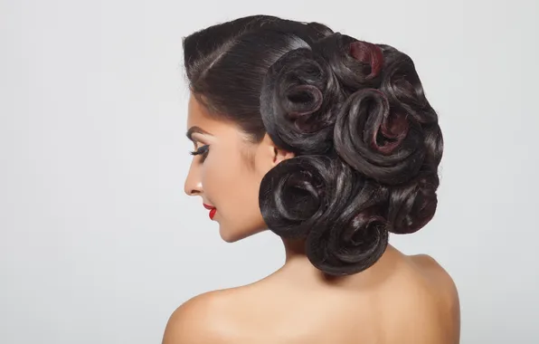 Girl, model, hair, makeup, hairstyle, profile, red lips