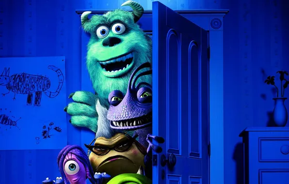 Picture room, cartoon, the door, monsters, Academy of monsters, Monsters University, Inc., Monsters Inc.