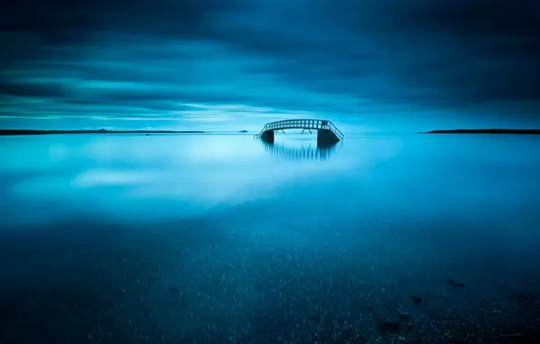 The sky, landscape, night, bridge, lake