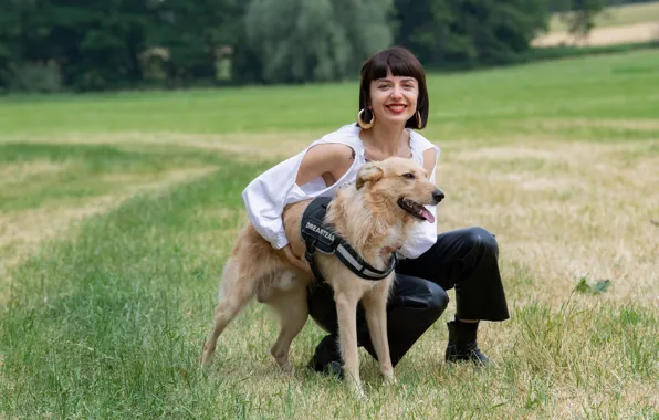 Girl, smile, dog, Alisa