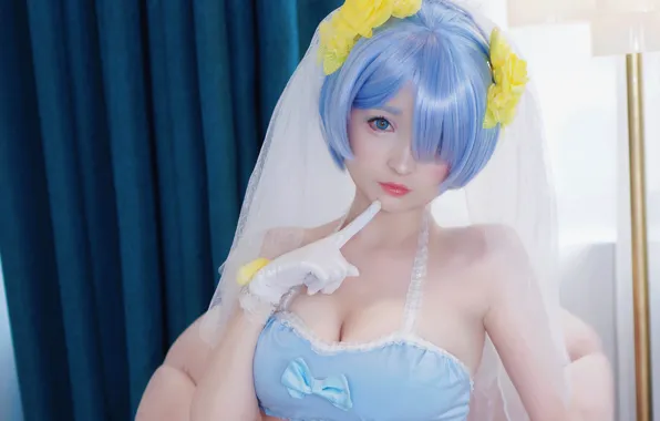 Girl, sexy, cleavage, boobs, blue eyes, beautiful, short hair, pretty