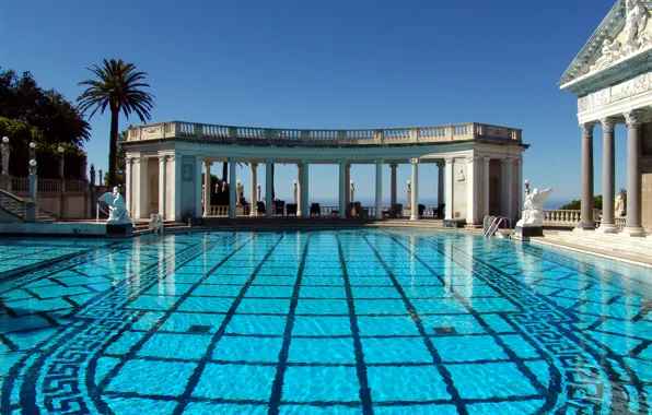 The sky, CA, columns, USA, architecture, Hearst Castle, San Simeon, the pool of Neptune