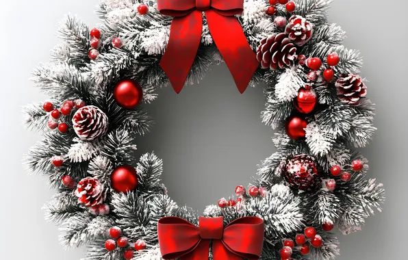 Balls, Christmas, New year, needles, wreath, bumps, bows, AI art