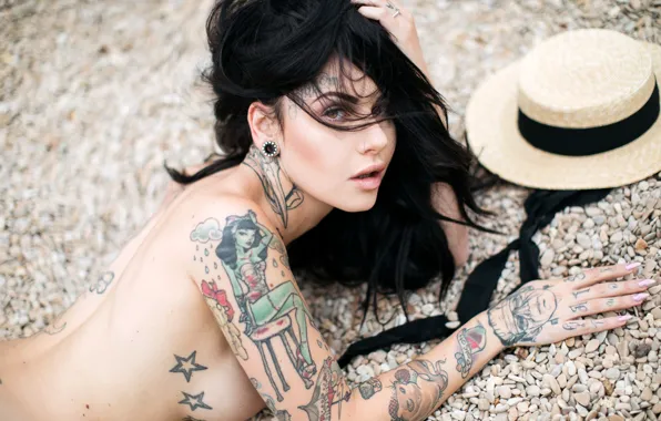 Chest, look, pose, model, naked, body, makeup, brunette