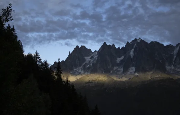 The sky, clouds, trees, mountains, nature, rocks, the evening, Alps