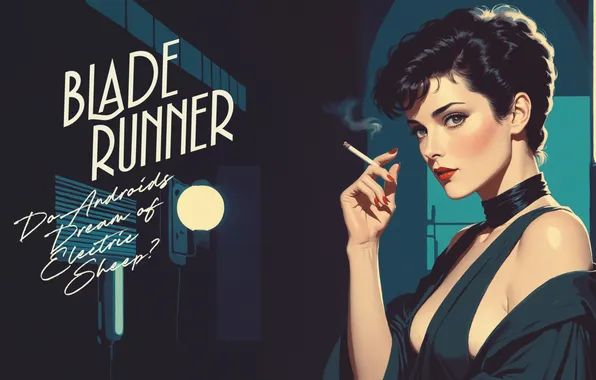 Picture cigarettes, ultrawide, Blade Runner, smoking, AI art, science fiction, science fiction women