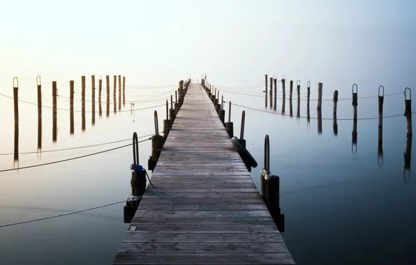 Picture bridge, fog, lake, morning