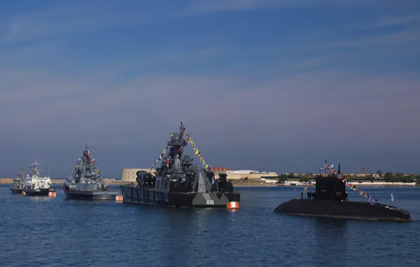 Boat, ships, parade, Navy, military, underwater, Sevastopol