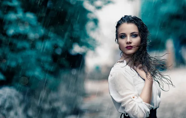 Picture girl, rain, wet, makeup, Alessandro Di Cicco