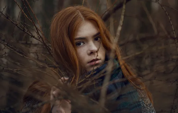 Sweetheart, redhead, bokeh, brown-eyed