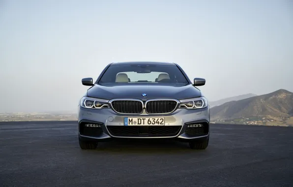 Picture the sky, mountains, grey, BMW, sedan, front view, Playground, 540i