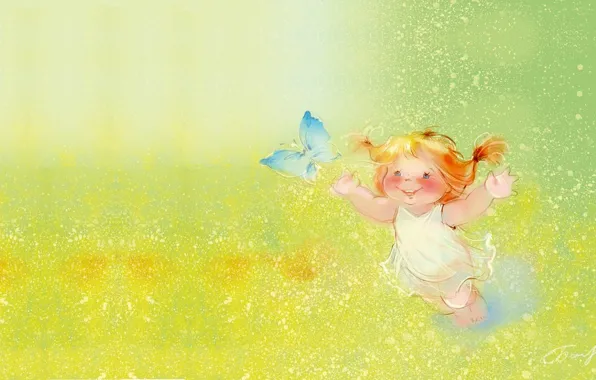 Picture summer, mood, butterfly, art, girl, children's, Catherine Attendants