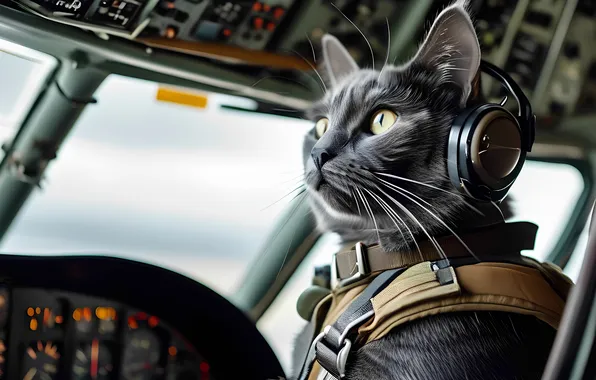 Cat, pilot, the plane, pilot, Boeing, the cockpit