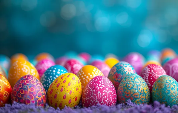 Holiday, patterns, bright, eggs, spring, yellow, blue, Easter