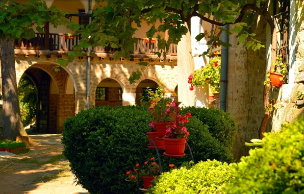 Picture Nature, House, Flowers, Yard, Pots