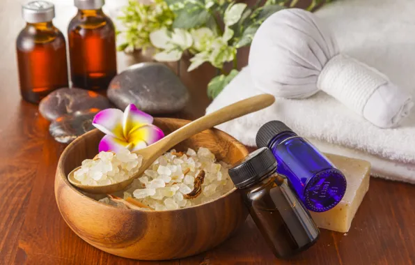 Picture flowers, oil, spoon, Spa, sea salt