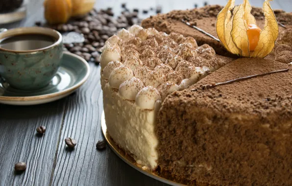 Coffee, grain, cake, physalis