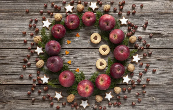 Picture decoration, apples, cookies, Christmas, New year, christmas, nuts, new year