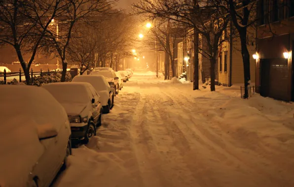 Winter, snow, night, New York, night, winter, new york, snow