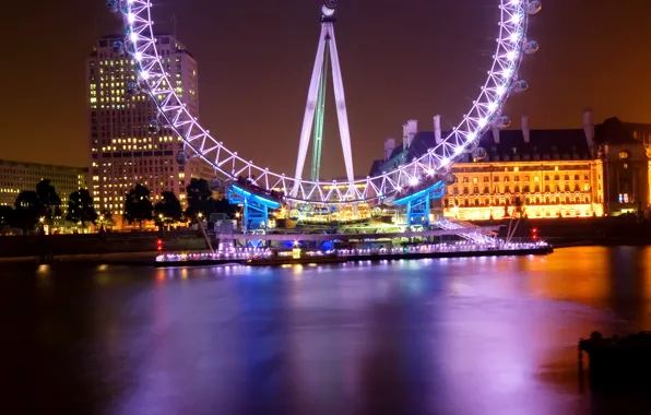 Night, London, The city, Ferris wheel