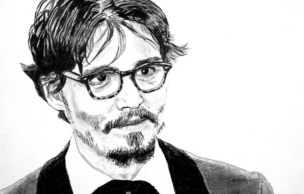 Portrait, black and white, actor, johnny Depp