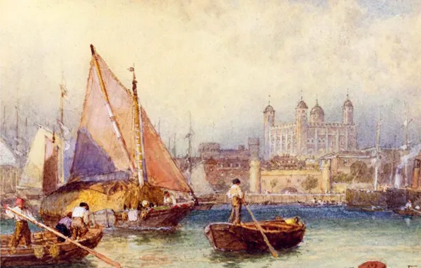 The sky, river, people, London, picture, boats, Thames, tower