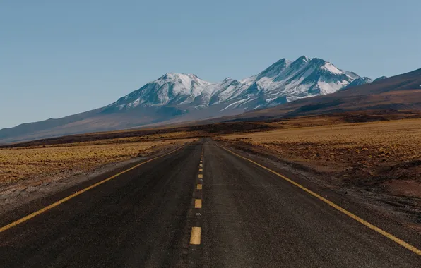 Road, the sky, the sun, mountains, highway, space, Chile, Atacama