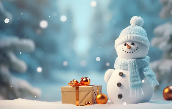 Winter, snow, Christmas, New year, snowman, Christmas, winter, snow