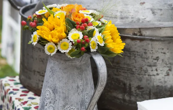 Flowers, bouquet, pitcher, flowers, bouquet, pitcher