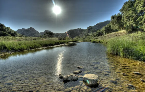 The sky, landscape, nature, river